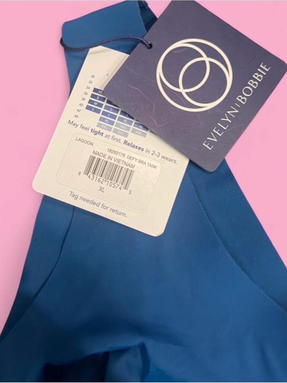 Evelyn & Bobbie Defy Tank Lagoon XL NWT Wireless Bra Tank